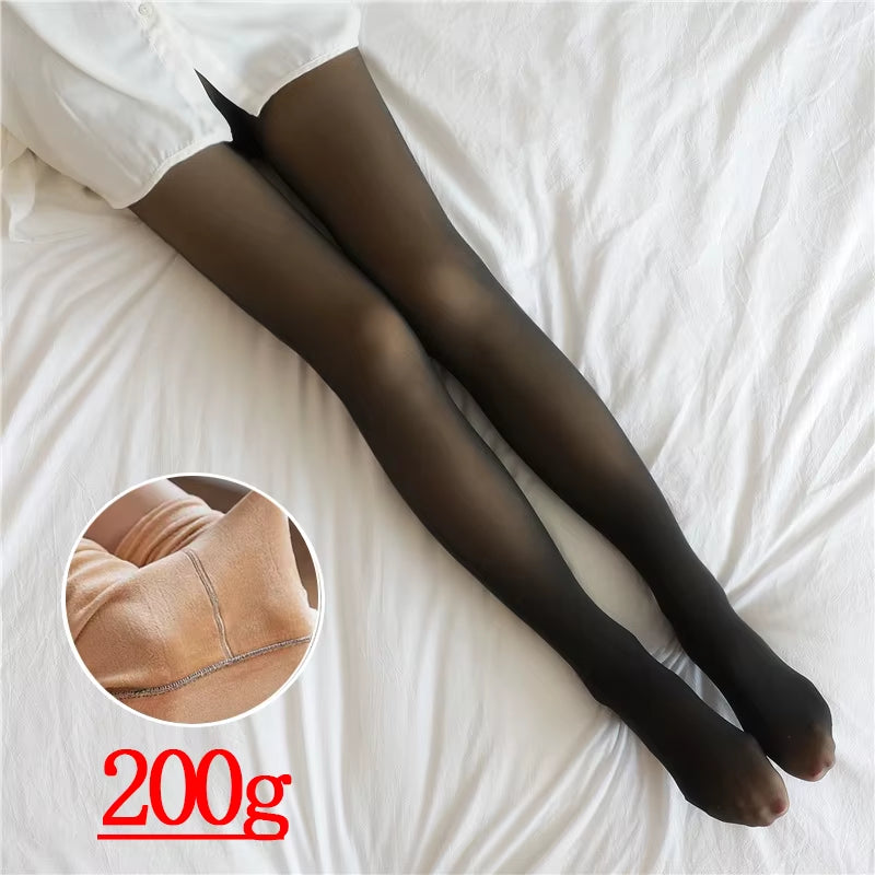 Winter Women Leggings 80/200G Fleece Warm Stockings Skin Effect Tights 2025 Female Print Leggings High-Elastic Thermal Pants