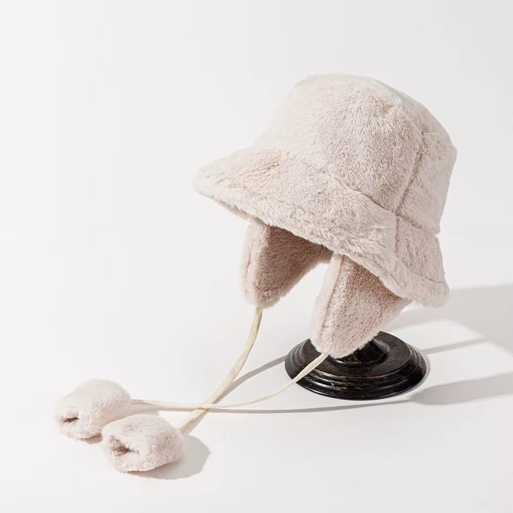 Bomber Winter Warm Bucket Hat Hats for Women Golf Cap Hiking Hat Fur Hat Winter Hat Barrel Cap Cotton Fabric Ear Protection Cap