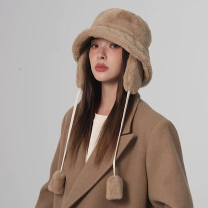 Bomber Winter Warm Bucket Hat Hats for Women Golf Cap Hiking Hat Fur Hat Winter Hat Barrel Cap Cotton Fabric Ear Protection Cap