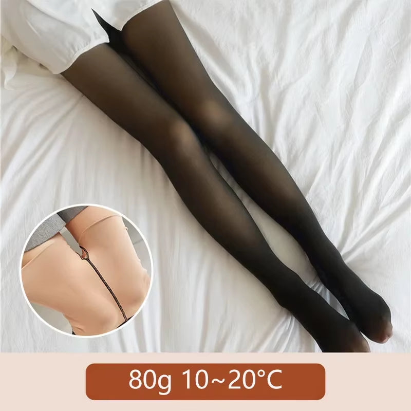 Winter Women Leggings 80/200G Fleece Warm Stockings Skin Effect Tights 2025 Female Print Leggings High-Elastic Thermal Pants