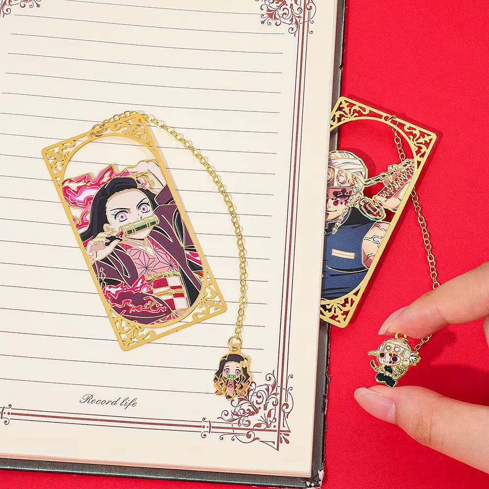 Japanese Anime Kimetsu No Yaiba Metal Bookmark - European Book Bottle Bookmark, Durable Reading Mark, Suitable for Fantasy Liter