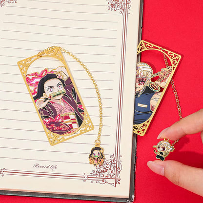 Japanese Anime Kimetsu No Yaiba Metal Bookmark - European Book Bottle Bookmark, Durable Reading Mark, Suitable for Fantasy Liter