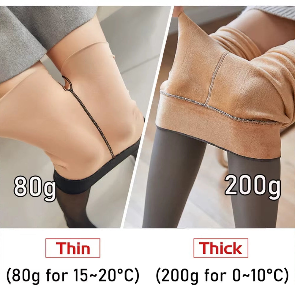 Winter Women Leggings 80/200G Fleece Warm Stockings Skin Effect Tights 2025 Female Print Leggings High-Elastic Thermal Pants