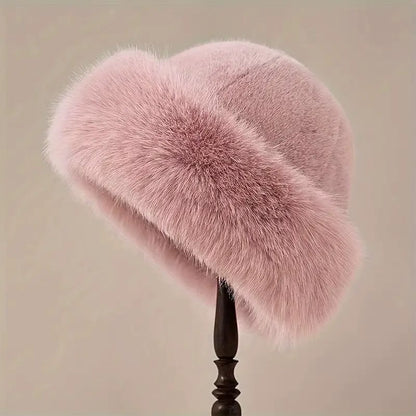 Thicken Plush Warm Fur Hat for Women Fluffy Beanie Winter Warm Thick Hat Mongolian Caps for Cold Weather Snow Caps