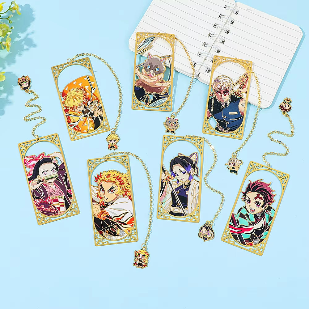 Japanese Anime Kimetsu No Yaiba Metal Bookmark - European Book Bottle Bookmark, Durable Reading Mark, Suitable for Fantasy Liter