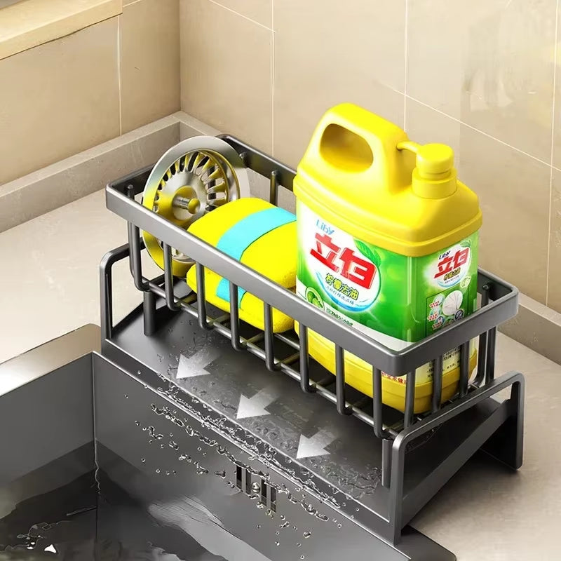 Kitchen Sponge Rack Drain Rack Cleaning Detergent Sorting Multifunctional Cloth Racks Rod Tabletop Storage Rack Organizer