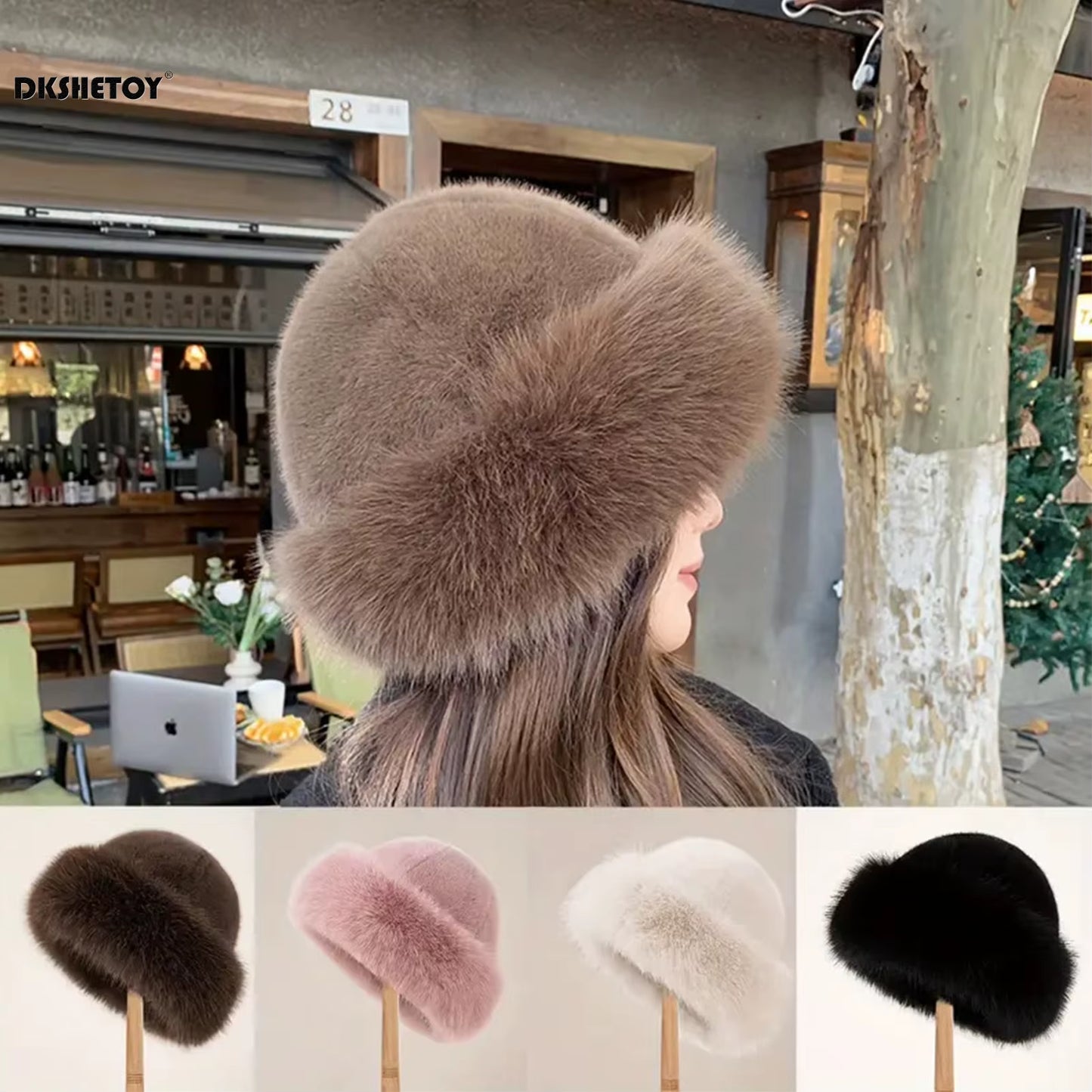 Thicken Plush Warm Fur Hat for Women Fluffy Beanie Winter Warm Thick Hat Mongolian Caps for Cold Weather Snow Caps