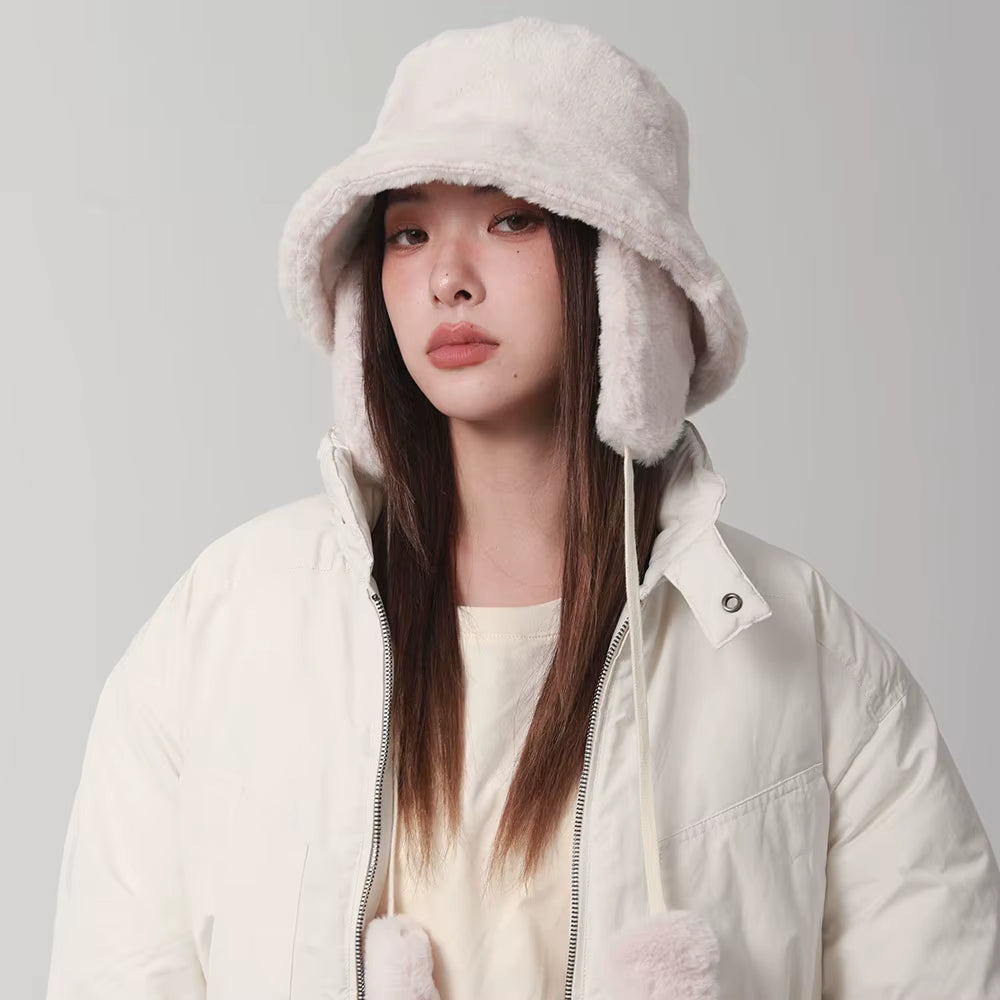 Bomber Winter Warm Bucket Hat Hats for Women Golf Cap Hiking Hat Fur Hat Winter Hat Barrel Cap Cotton Fabric Ear Protection Cap