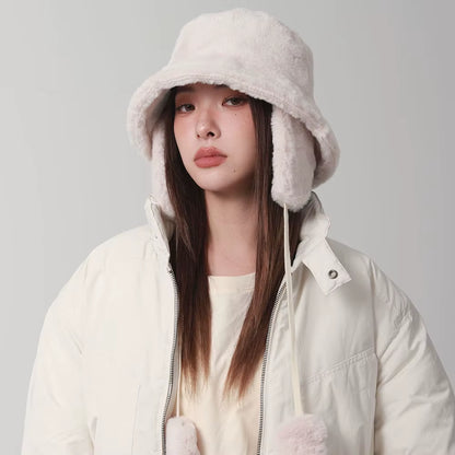 Bomber Winter Warm Bucket Hat Hats for Women Golf Cap Hiking Hat Fur Hat Winter Hat Barrel Cap Cotton Fabric Ear Protection Cap
