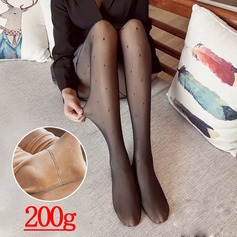 Winter Women Leggings 80/200G Fleece Warm Stockings Skin Effect Tights 2025 Female Print Leggings High-Elastic Thermal Pants