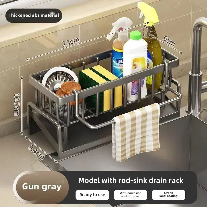 Kitchen Storage Rack Plastic Self-Draining Sink Shelf Drain Rack Soap Sponge Holder Dishcloth Towel Rack Sink Organizer