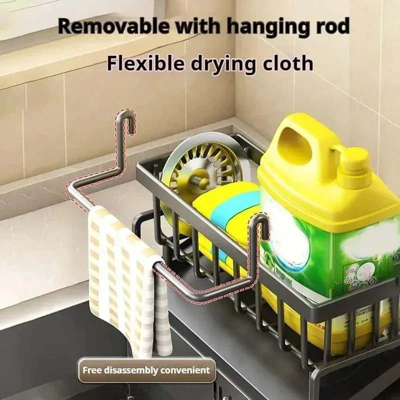 Kitchen Storage Rack Plastic Self-Draining Sink Shelf Drain Rack Soap Sponge Holder Dishcloth Towel Rack Sink Organizer