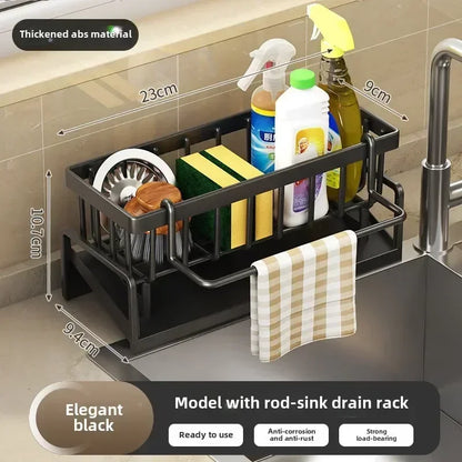 Kitchen Storage Rack Plastic Self-Draining Sink Shelf Drain Rack Soap Sponge Holder Dishcloth Towel Rack Sink Organizer