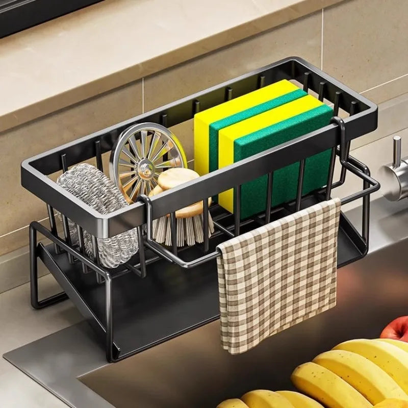 Kitchen Storage Rack Plastic Self-Draining Sink Shelf Drain Rack Soap Sponge Holder Dishcloth Towel Rack Sink Organizer