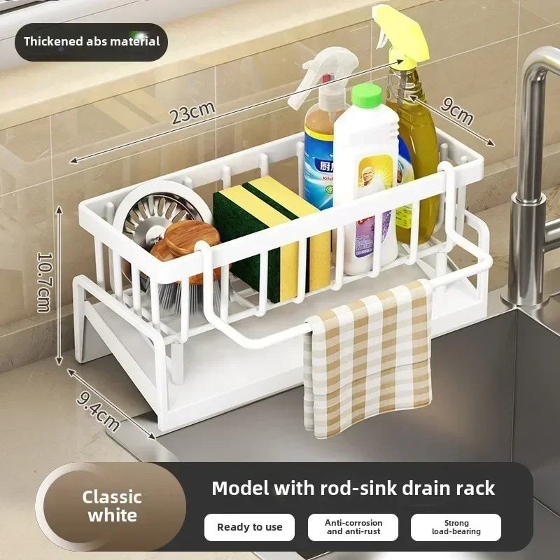 Kitchen Storage Rack Plastic Self-Draining Sink Shelf Drain Rack Soap Sponge Holder Dishcloth Towel Rack Sink Organizer