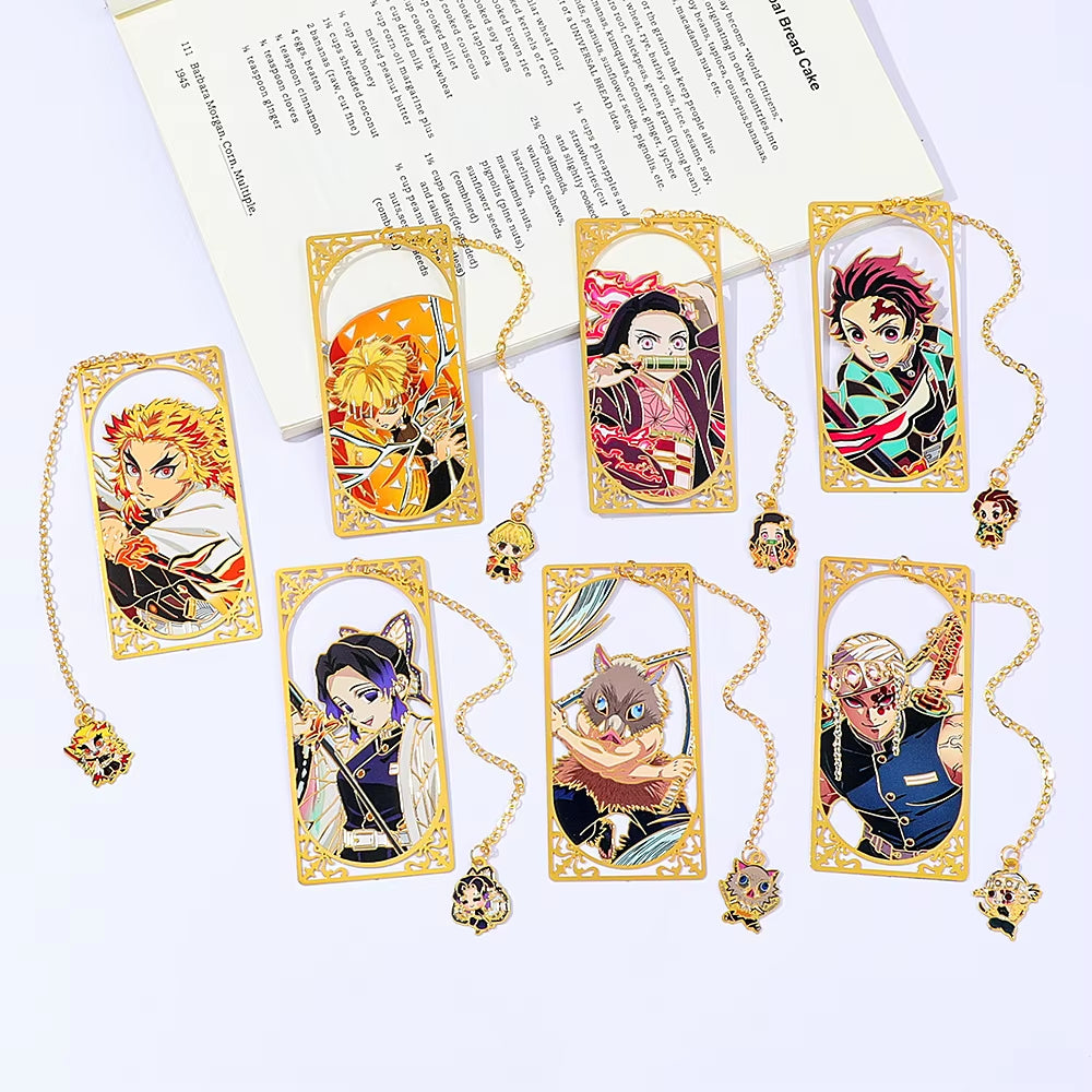 Japanese Anime Kimetsu No Yaiba Metal Bookmark - European Book Bottle Bookmark, Durable Reading Mark, Suitable for Fantasy Liter