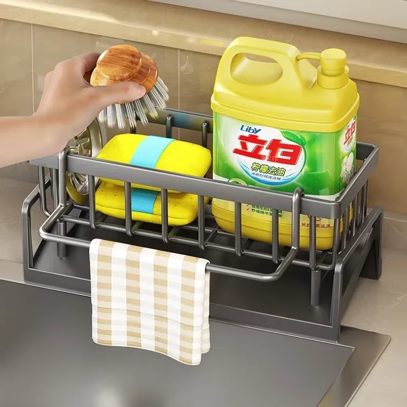 Kitchen Sponge Rack Drain Rack Cleaning Detergent Sorting Multifunctional Cloth Racks Rod Tabletop Storage Rack Organizer