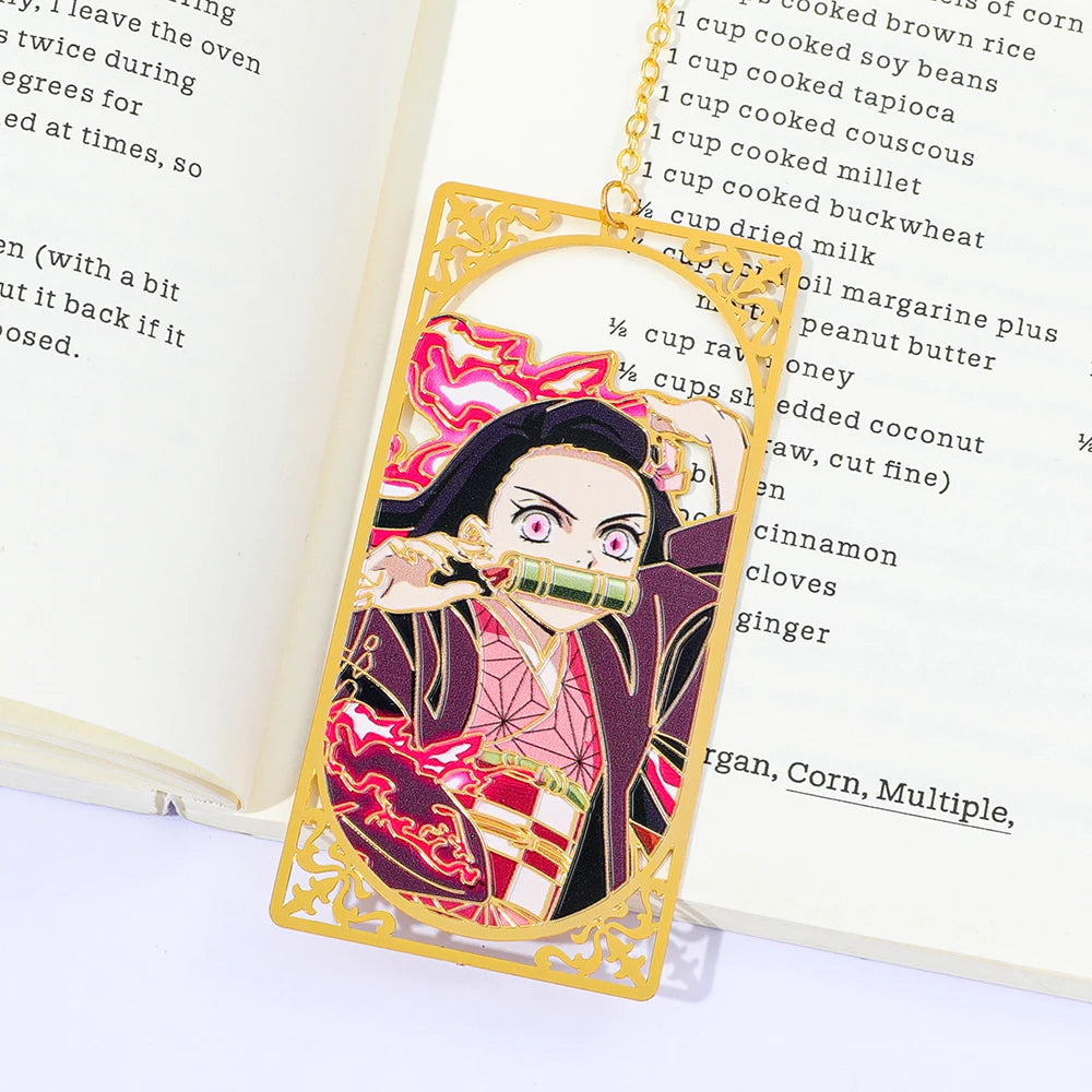 Japanese Anime Kimetsu No Yaiba Metal Bookmark - European Book Bottle Bookmark, Durable Reading Mark, Suitable for Fantasy Liter